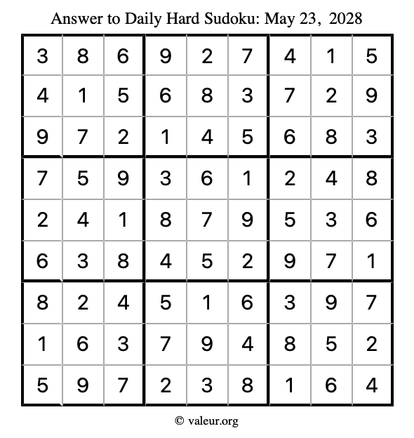 Answer to hard sudoku May 23, 2028