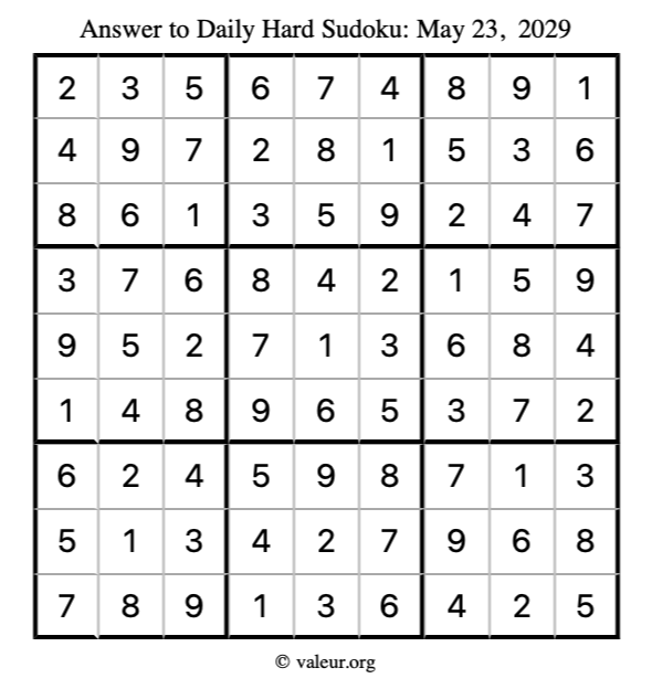 Answer to hard sudoku May 23, 2029