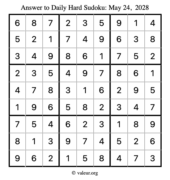 Answer to hard sudoku May 24, 2028