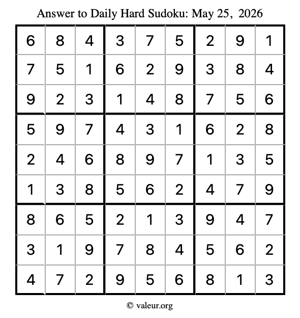 Answer to hard sudoku May 25, 2026