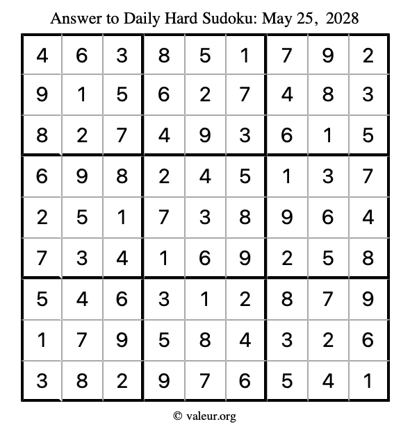 Answer to hard sudoku May 25, 2028