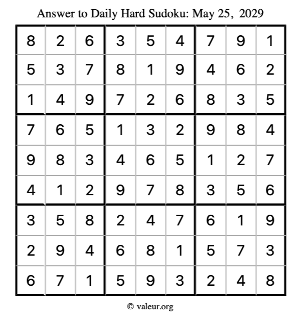 Answer to hard sudoku May 25, 2029