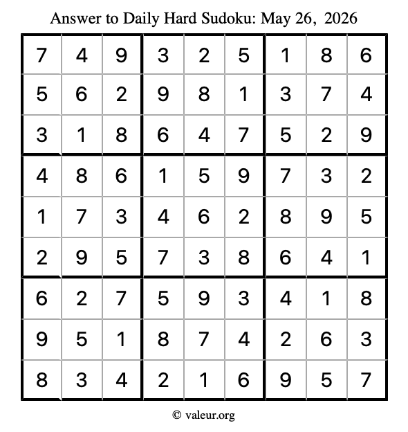 Answer to hard sudoku May 26, 2026