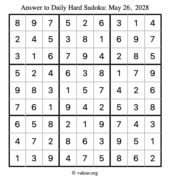 Answer to hard sudoku May 26, 2028