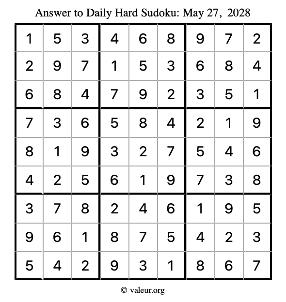 Answer to hard sudoku May 27, 2028