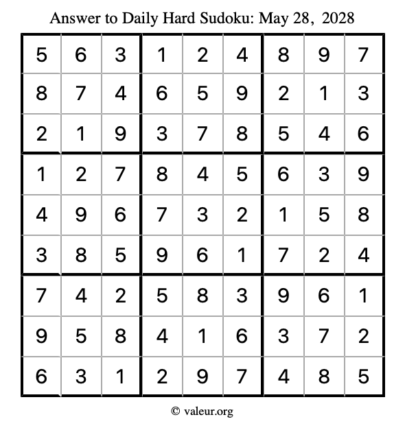 Answer to hard sudoku May 28, 2028