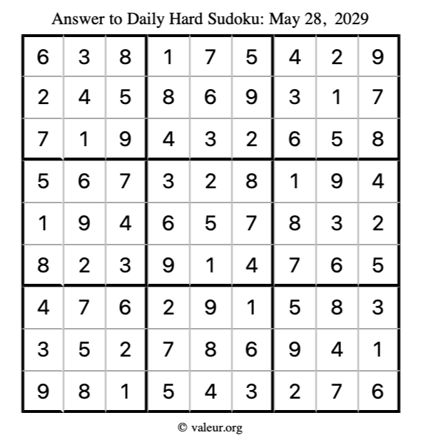 Answer to hard sudoku May 28, 2029