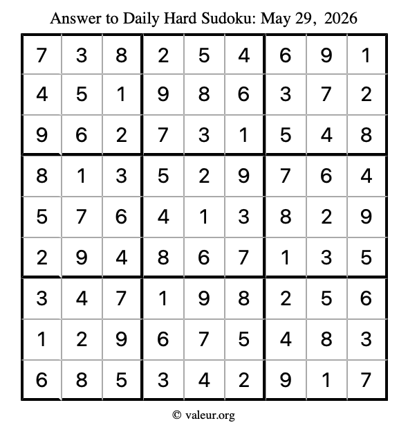 Answer to hard sudoku May 29, 2026