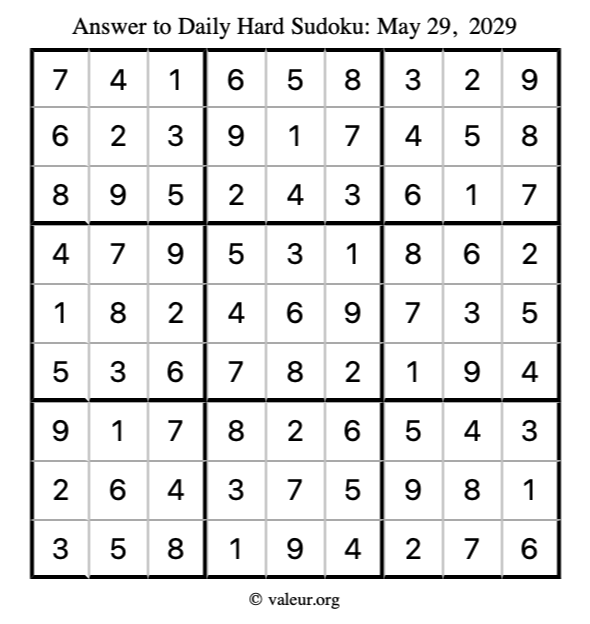 Answer to hard sudoku May 29, 2029