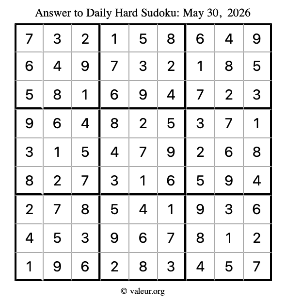 Answer to hard sudoku May 30, 2026