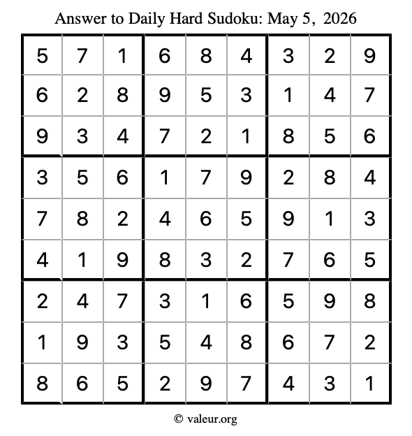 Answer to hard sudoku May 5, 2026