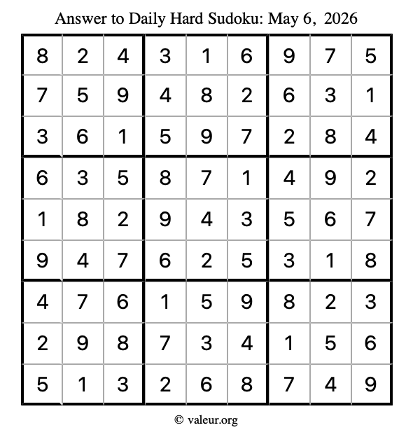 Answer to hard sudoku May 6, 2026