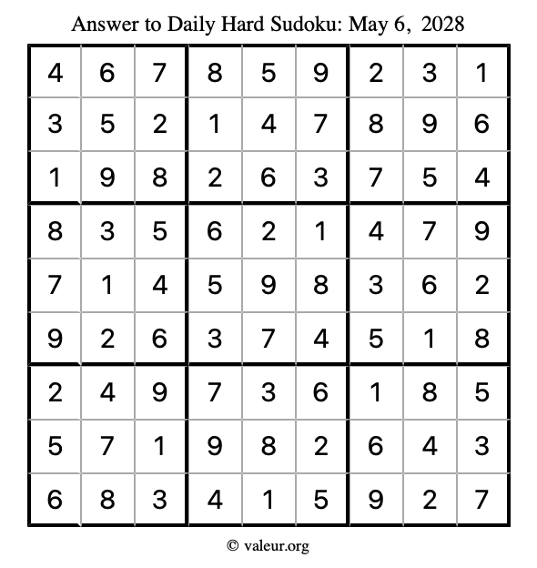 Answer to hard sudoku May 6, 2028