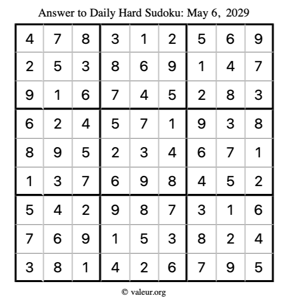 Answer to hard sudoku May 6, 2029