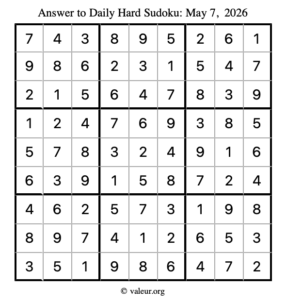 Answer to hard sudoku May 7, 2026