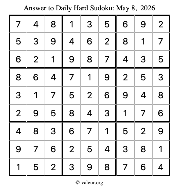 Answer to hard sudoku May 8, 2026