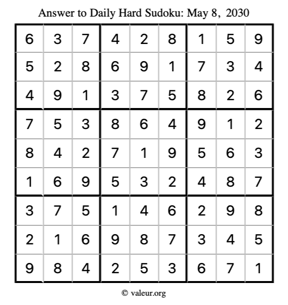 Answer to hard sudoku May 8, 2030