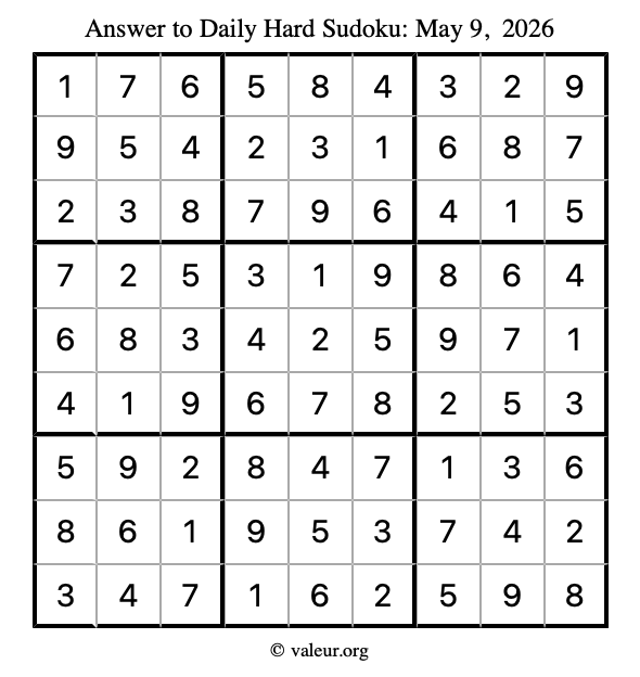 Answer to hard sudoku May 9, 2026