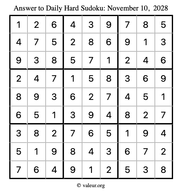 Answer to hard sudoku November 10, 2028
