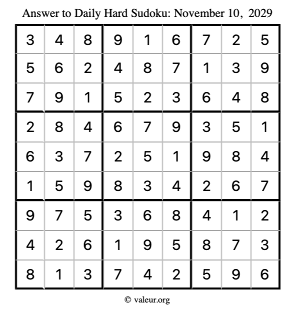 Answer to hard sudoku November 10, 2029