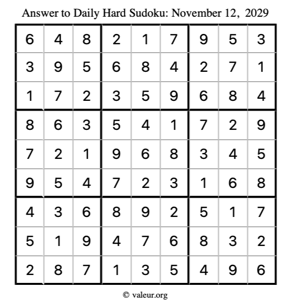 Answer to hard sudoku November 12, 2029