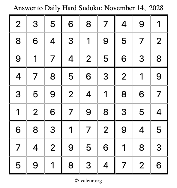 Answer to hard sudoku November 14, 2028