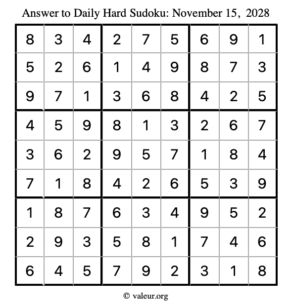 Answer to hard sudoku November 15, 2028