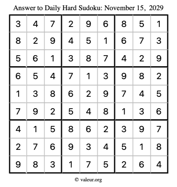 Answer to hard sudoku November 15, 2029
