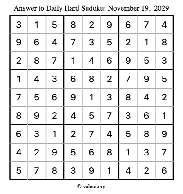 Answer to hard sudoku November 19, 2029