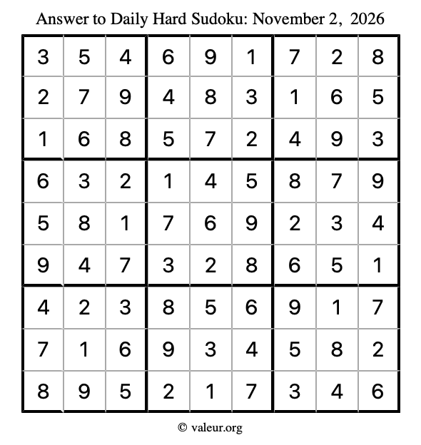 Answer to hard sudoku November 2, 2026