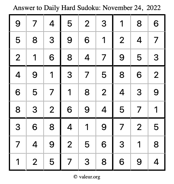 Answer to hard sudoku November 24, 2022