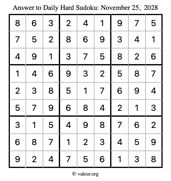 Answer to hard sudoku November 25, 2028