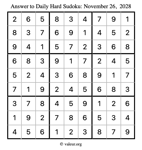 Answer to hard sudoku November 26, 2028