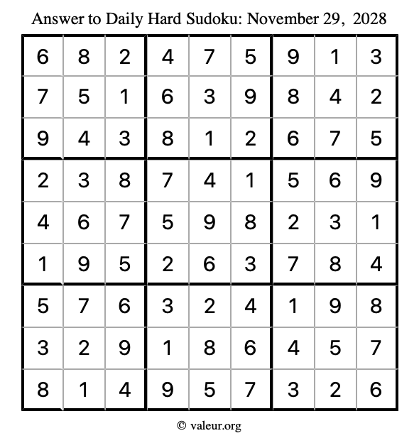 Answer to hard sudoku November 29, 2028
