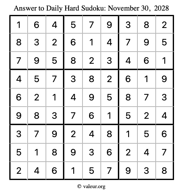 Answer to hard sudoku November 30, 2028