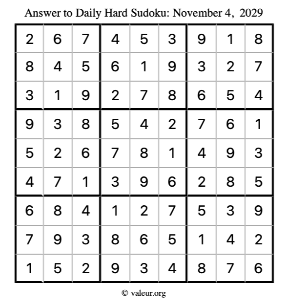 Answer to hard sudoku November 4, 2029