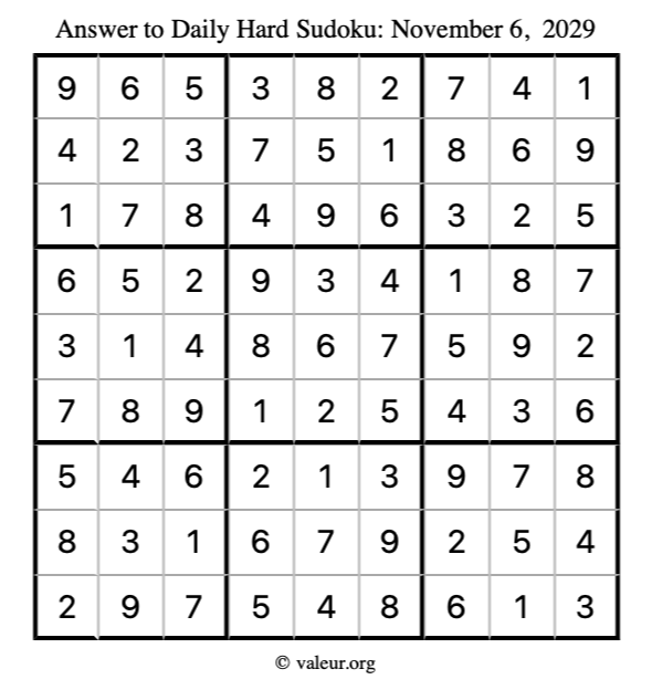 Answer to hard sudoku November 6, 2029