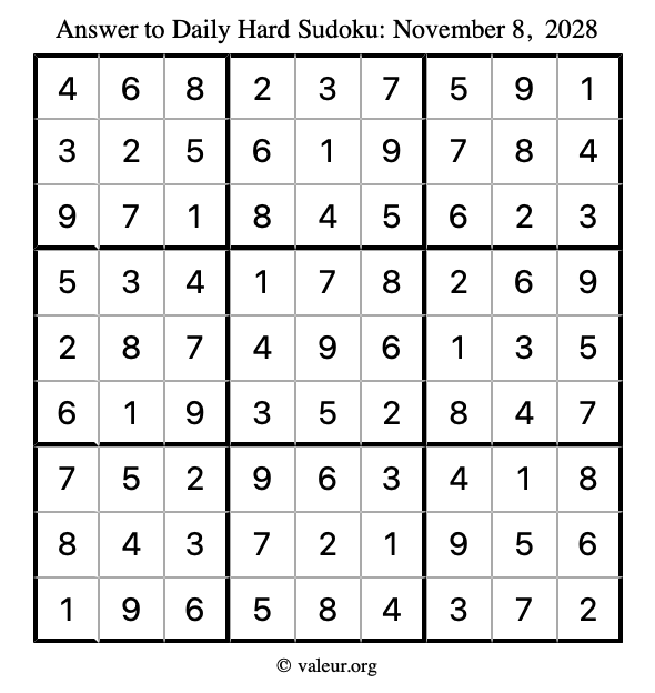 Answer to hard sudoku November 8, 2028