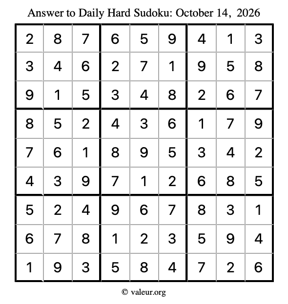 Answer to hard sudoku October 14, 2026