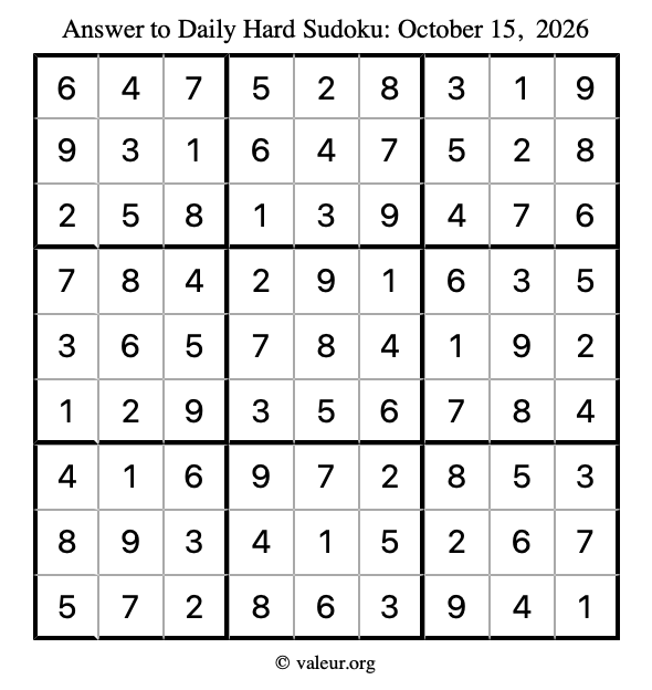 Answer to hard sudoku October 15, 2026