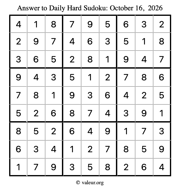 Answer to hard sudoku October 16, 2026