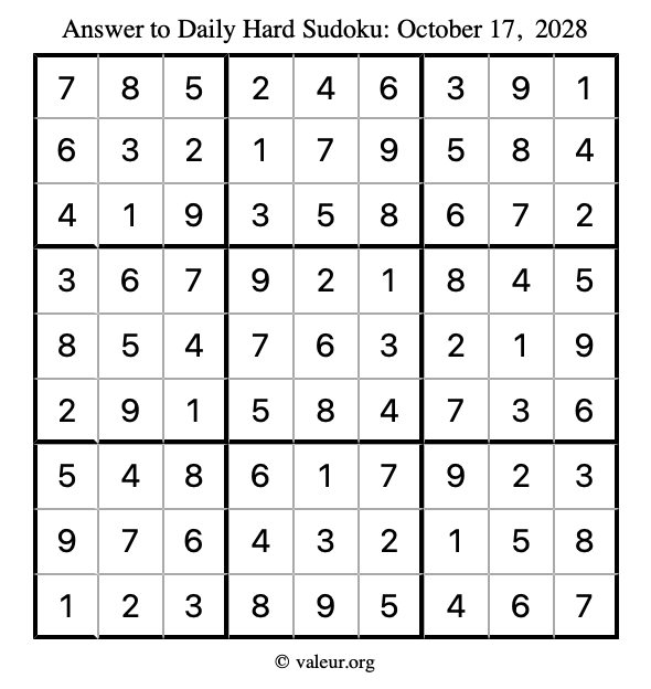 Answer to hard sudoku October 17, 2028