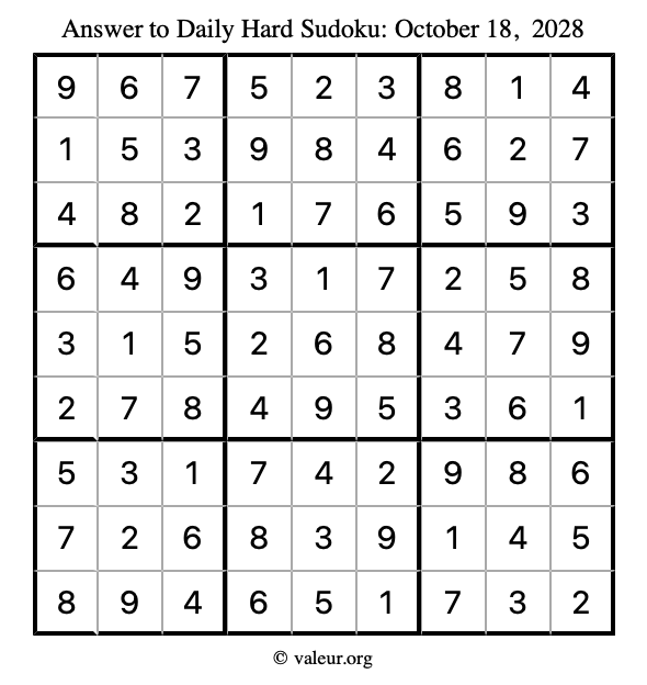 Answer to hard sudoku October 18, 2028