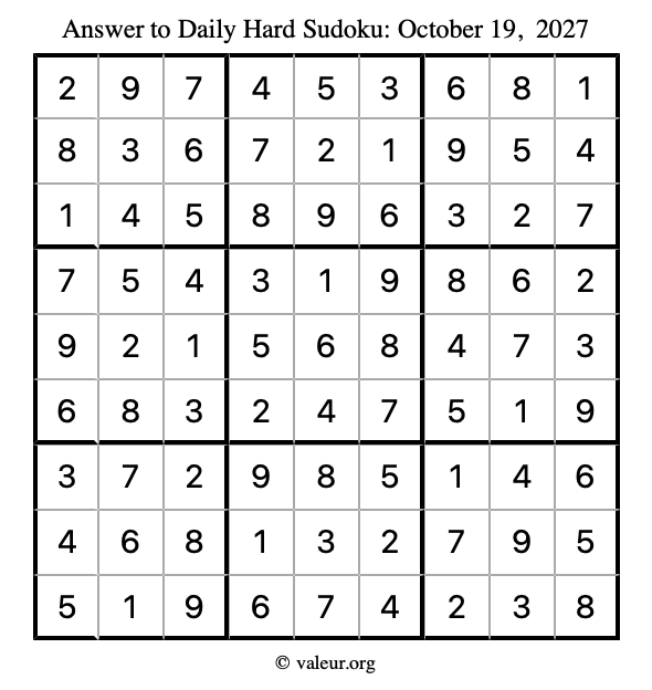 Answer to hard sudoku October 19, 2027