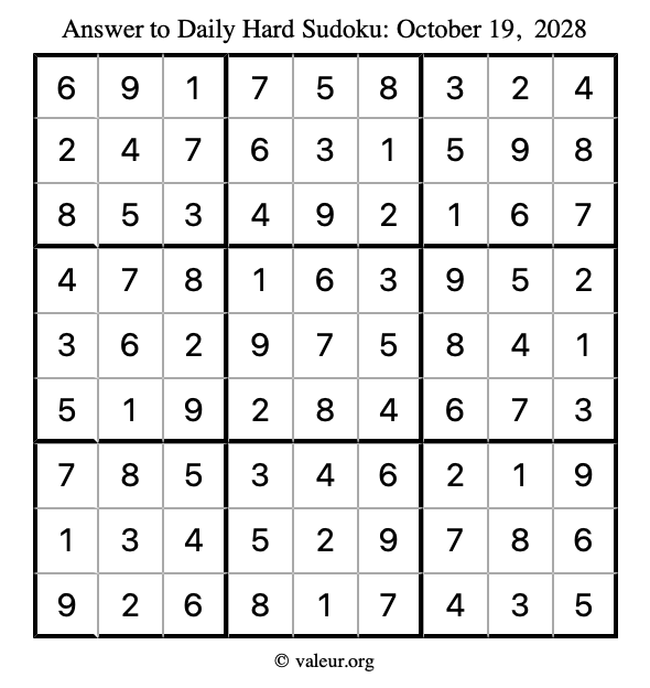 Answer to hard sudoku October 19, 2028