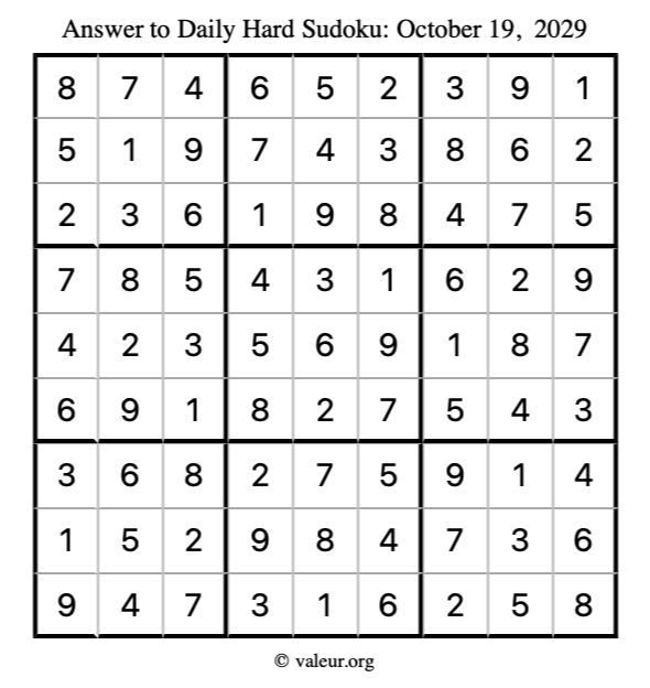 Answer to hard sudoku October 19, 2029