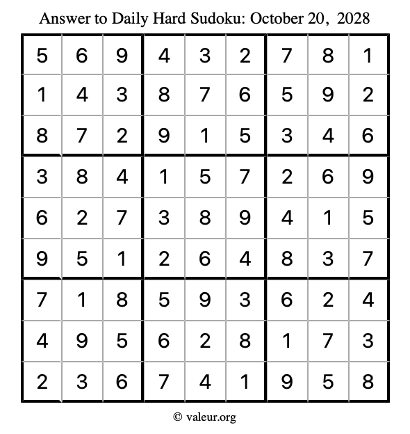 Answer to hard sudoku October 20, 2028