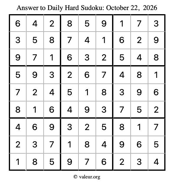 Answer to hard sudoku October 22, 2026