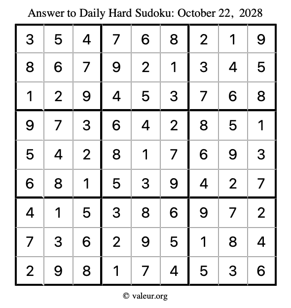 Answer to hard sudoku October 22, 2028