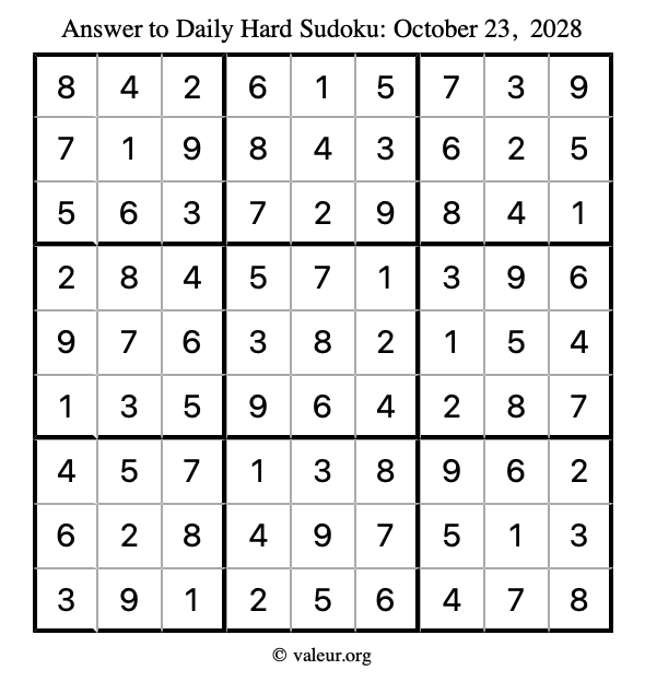 Answer to hard sudoku October 23, 2028